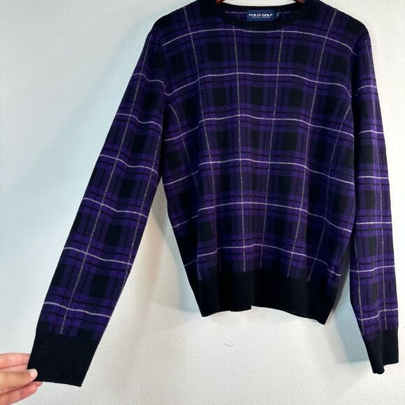 Vintage Polo Golf Ralph Lauren Purple Plaid Sweater Mens Merino Wool Cashmere - Picture 3 of 7